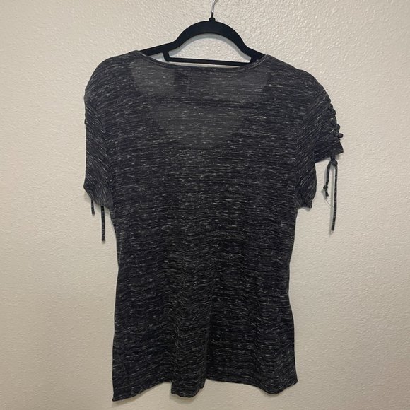 Harley Davidson Heather Grey Blouse with Tie Sleeves and Button Logo Details - Picture 2 of 10